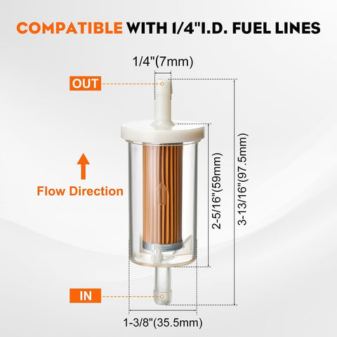 10-Pack 1/4-inch Fuel Filter For BS 695666 845125 691035 John Deere Z225 Z425 Z245 Z435 Z625 Z525E Z375R Z235 Z255 Z335E Z355E Z335M Mower Tractor 10-Pack 1/4-inch Fuel Filter For BS 695666 845125 691035 John Deere Z225 Z425 Z245 Z435 Z625 Z525E Z375R Z235 Z255 Z335E Z355E Z335M Mower Tractor