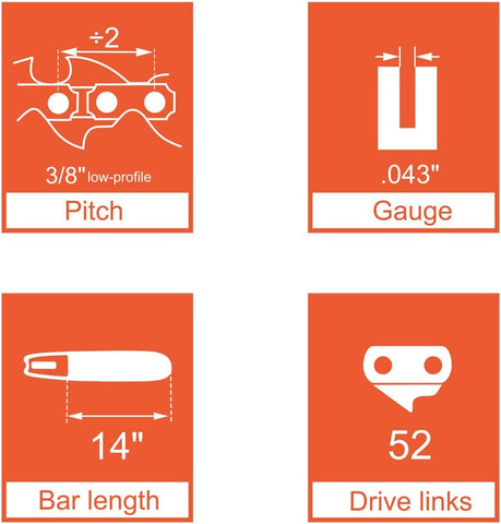 Hipa 14 Inch Low Kickback Chain 3/8 LP .043 52 DL for S52 Worx WG384 Husqvarna H38-52 120i 136Li 436Li EGO CS1401 CS1400 RYOBI RY40502 Chainsaw Hipa 14 Inch Low Kickback Chain 3/8 LP .043 52 DL for S52 Worx WG384 Husqvarna H38-52 120i 136Li 436Li EGO CS1401 CS1400 RYOBI RY40502 Chainsaw