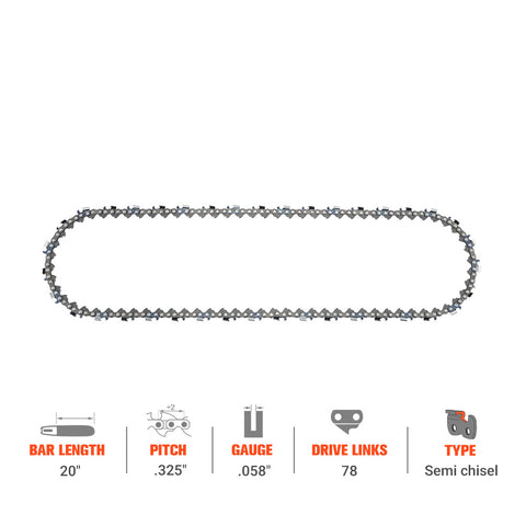 Hipa 20 Inch Standard Chain .325 .058 78 DL For Husqvarna 346XP 550XP 350 357 359 435 365 Echo CS-450P CS-490 Jonsered Chainsaw # Oregon 21LPX078G Hipa 20 Inch Standard Chain .325 .058 78 DL For Husqvarna 346XP 550XP 350 357 359 435 365 Echo CS-450P CS-490 Jonsered Chainsaw # Oregon 21LPX078G