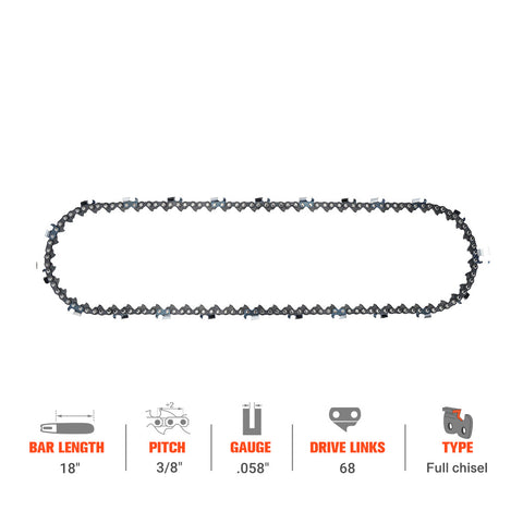 Hipa Full Skip Chain 3/8" .058" 68 DL 18 Inch For Husqvarna 55 65 66 372xp 455 455e 460 576xp Chainsaw Hipa Full Skip Chain 3/8" .058" 68 DL 18 Inch For Husqvarna 55 65 66 372xp 455 455e 460 576xp Chainsaw