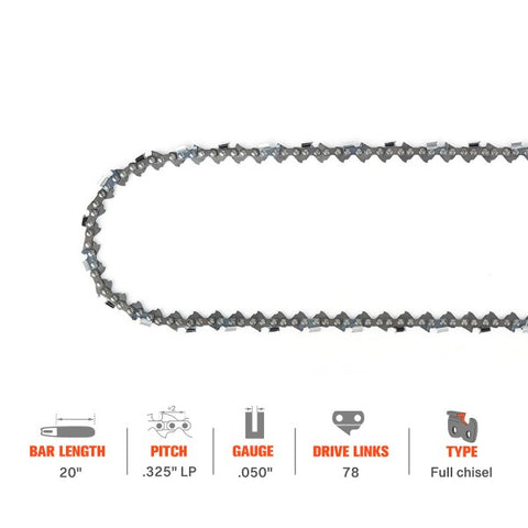 20 Inch Chain .325 Pitch .050 Gauge 78 DL For Oregon H78 M78 Husqvarna 235 240 440 136 141 142 Jonsered CS 2255 2250 Chainsaw Full Chisel 20 Inch Chain .325 Pitch .050 Gauge 78 DL For Oregon H78 M78 Husqvarna 235 240 440 136 141 142 Jonsered CS 2255 2250 Chainsaw Full Chisel