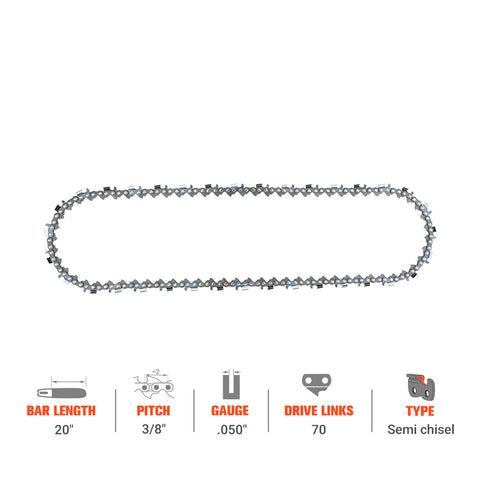 Hipa Ripping Chain 3/8" .050" 70 DL 20 Inch For Dolmar Echo Poulan Jonsered Homelite XL 100 XL 400 XL 700 XL 800 XL 900 Series Chainsaw Hipa Ripping Chain 3/8" .050" 70 DL 20 Inch For Dolmar Echo Poulan Jonsered Homelite XL 100 XL 400 XL 700 XL 800 XL 900 Series Chainsaw