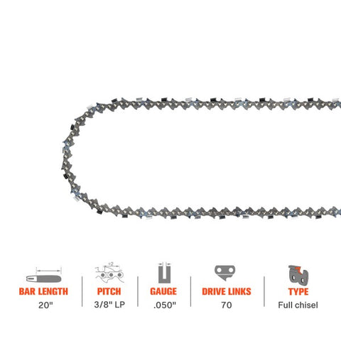 20 Inch Chain 3/8 Pitch .050 Gauge 70 DL For Poulan Pro PP5020av Echo CS-590 CS-600S CS500 CS510 CS600P Chainsaw # E70 D70 72LPX070G Full Chisel 20 Inch Chain 3/8 Pitch .050 Gauge 70 DL For Poulan Pro PP5020av Echo CS-590 CS-600S CS500 CS510 CS600P Chainsaw # E70 D70 72LPX070G Full Chisel