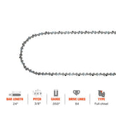 3/8 .050 84 DL 24 Inch Full Chisel Chain For Husqvarna 460 Racher 372XP 362XP 359 575XP 394XP 395XP Stihl MS290 Echo CS-620P Chainsaw