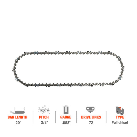 Hipa 20 Inch Full Skip Chain 3/8 .058 72 DL For Echo Husqvarna 372XP 576XP Poulan Pro 655 475 505 455 445 425 525 Chainsaw Hipa 20 Inch Full Skip Chain 3/8 .058 72 DL For Echo Husqvarna 372XP 576XP Poulan Pro 655 475 505 455 445 425 525 Chainsaw