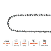 16 Inch Chain 3/8 LP .050 Gauge 56 DL For S56 Poulan 2050 2150 2375 Ryobi RY3716 RY43006 Oregon CS1200 CS1400 CS300 Chainsaw