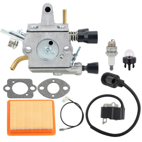 Hipa FS120 Carburetor Kit with Ignition Coil for Stihl FS120R FS250R FS250 FS200 FS200R FS300 FS350 String Trimmer Parts # 4134-120-0651 C1Q-S51C