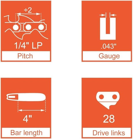 Hipa 4 Inch Chain 1/4 Mini-pitch .043 Gauge 28 DL for Stihl GTA 26 Replace Blade Pruner Hand Held 4-inch Bar Mini Cordless Electric Saw (Pack of 4)