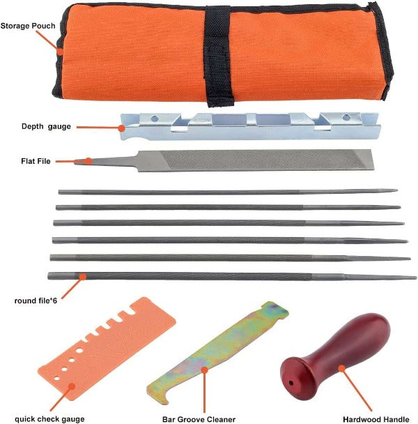 Hipa 12 Pack of Chainsaw Sharpening Kit W 5/32 3/16 7/32 1/8 11/64 13/64 inch Round Files, Depth & Quick Check Gauge, File Guide, 6 Inch Flat File, for Stihl Husqvarna