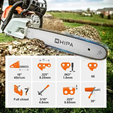 Hipa 18 Inch Full Chisel Chain .325 Pitch .063 Guage 68 DL For Stihl MS250 MS251C MS230 MS231 MS 251 MS361 MS391 Chainsaw Replace 22LPX068G