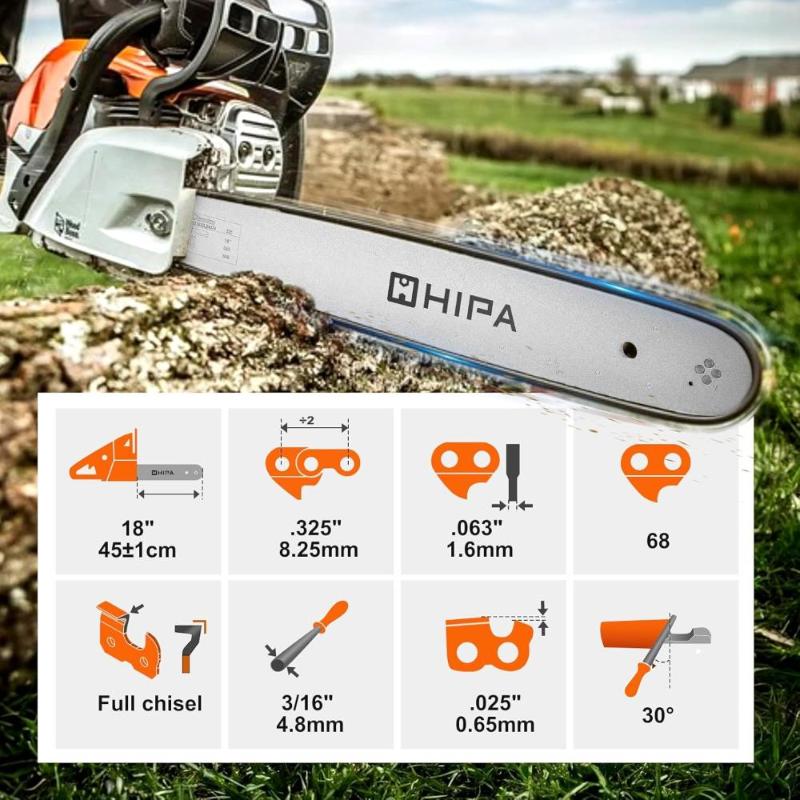 Hipa 18 Inch MS250 Full Chisel Chains .325 Pitch .063 Gauge 68 DL For Stihl MS250C MS251 MS230 MS210 025 023 021 Chainsaw # 26RM3-68