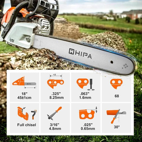 Hipa 18 Inch MS250 Full Chisel Chains .325 Pitch .063 Gauge 68 DL For Stihl MS250C MS251 MS230 MS210 025 023 021 Chainsaw # 26RM3-68