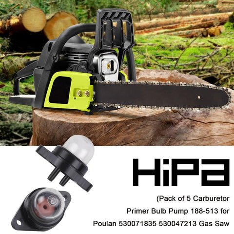 Hipa (5-Pack) Carburetor Primer Bulb Pump 188-513 for 530071835 530047213 Poulan Chainsaw Craftsman Snapper Homelite Weedeat Small Engine Gas Saw