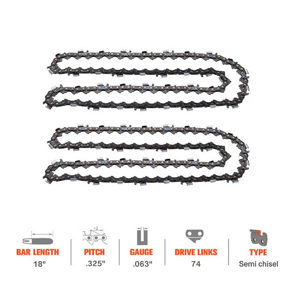 Hipa 18 Inch Safety Chain .325 Pitch .063 Gauge 74 DL For Stihl MS290 MS260 026 Pro MS261 MS360 Farm Boss Chainsaw # 26RM3 74 3639-005-007