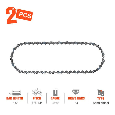 Hipa 16 Inch Chain 3/8 LP .050 54 DL For Troy-Bilt TB4016 TB4216 TB4218 McCulloch Mac 3200 3516 3214 3216 10E 12E 14E 16E Chainsaw #91VXL054G