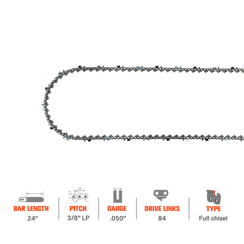 Hipa Full Skip Chain 3/8" .050" 84 DL 24 Inch For Husqva 455 55 257 261 357XP Rancher Echo CS-590 Chainsaw