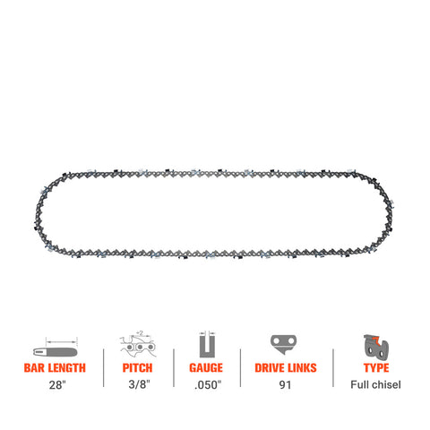 Hipa Full Skip Chain 3/8" .050" 91 DL 28 Inch For Stihl MS660 MS661 MS441 MS440 Chainsaw