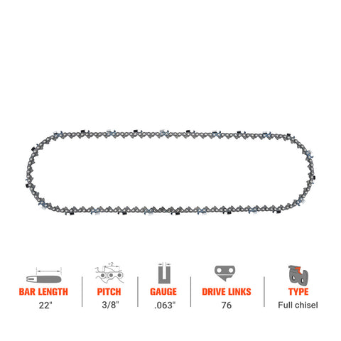 Hipa Full Skip Chain 3/8" .063" 76 DL 22 Inch For Stihl MS461 MS460 MS440 066 MS290 028 Chainsaw