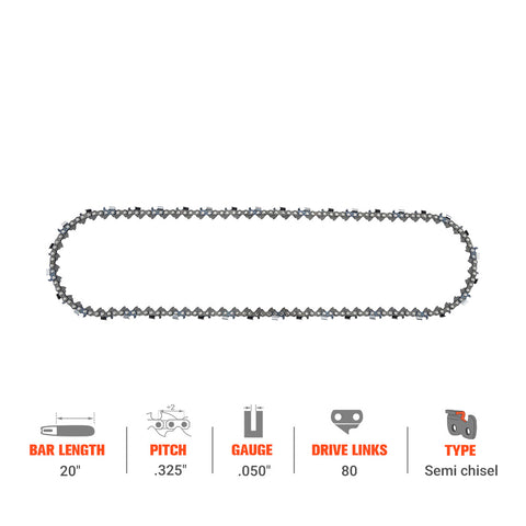 Hipa Ripping Chain .325" .050" 80 DL 20 Inch For Husqvarna 455 55 460 440 Rancher 550XP 362XP 346XP Jonsered Chainsaw