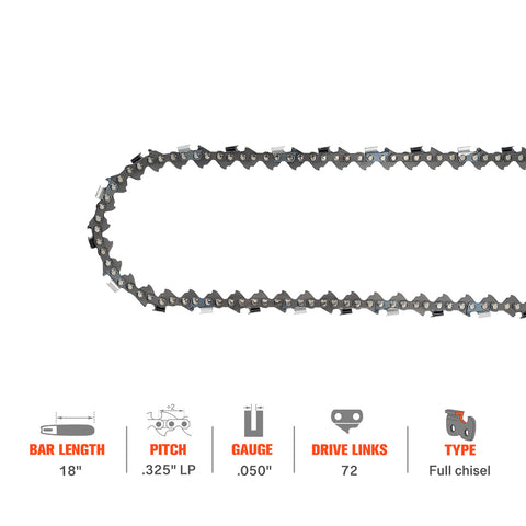 18 Inch Saw Chain .325 Picth .050 Gauge 72 DL For Echo Echo CS-440 CS-4000 CS-450 CS-4500 CS-4600 CS-490 Husqvarna 36 41 136 141 243 Chainsaw