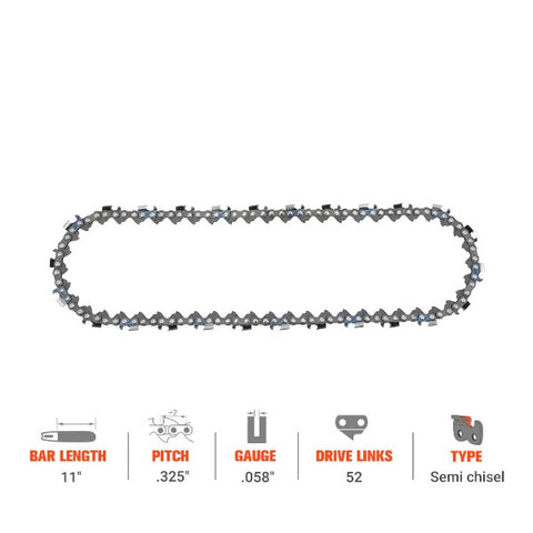 Hipa 11 Inch Saw Chain .325 .058 52DL For Dolmar PS540 110 109 112 115 RedMax G5000AVS G450AVS G3800AVS Husqvarna Jonsered Chainsaw