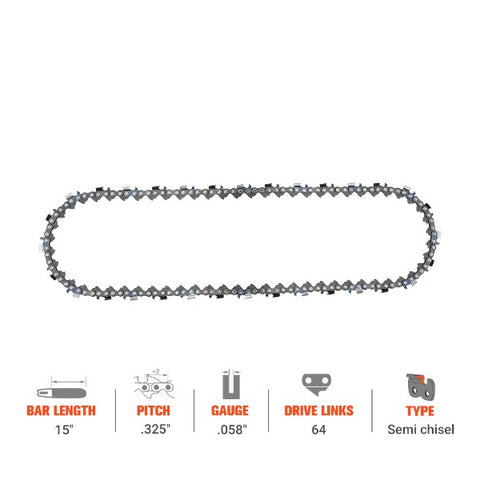Hipa 15 Inch Chain .325 Pitch .058 64 DL For Husqvarna 435 435E 357xp 346xp 254xp Homelite Chainsaw # H25-64 H21-64