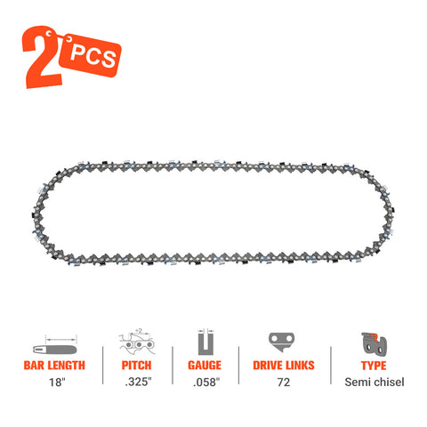 Hipa 18 Inch Ripping Chain .325 .058 72 DL For Husqvarna 455 445 55 Rancher Jonsered Echo CS450p CS450 CS530 CS400 Chainsaw