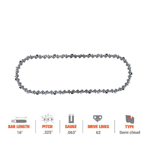 16 Inch Standard Chain .325 .063 62 DL For Stihl MS250 MS210 MS230 MS250C MS231 Chainsaw