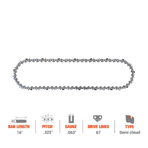 Hipa 16 Inch Chain .325 .063 67 DL For Stihl MS270C MS361C-B MS280 034 SUPER MS291 MS290 Chainsaw