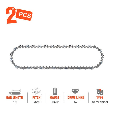 Hipa 16 Inch Chain .325 .063 67 DL For Stihl MS270C MS361C-B MS280 034 SUPER MS291 MS290 Chainsaw