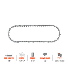Hipa 14 Inch Standard Chain 1/4 .043 72 DL For Stihl MSA160C MSA160T MSA200C MSA120C HT131 HT100 HT75 HT73 HT70 Chainsaw # 71 PM3 72
