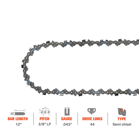Hipa Chainsaw Chain 3/8" LP Pitch .043" Gauge 44 Drive Link 12 Inch bar length For Stihl MS170 MS180 MS190 T