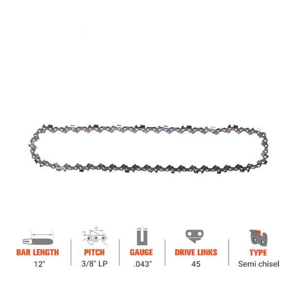 Catena 3/8 LP 45DL Gauge .043 Catena Per Motosega KOBALT 24V Da 12 Pollici - 3/8 LP, 45DL, Passo .043, Compatibile Con Molti Modelli Kit Catena - Foto 3
