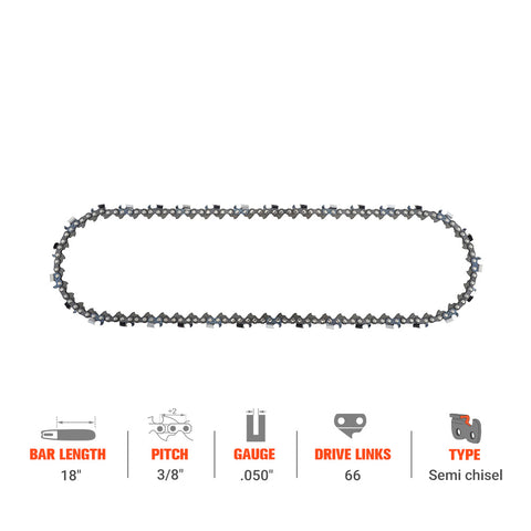 Hipa 18 Inch Ripping Chain 3/8 .050 66 DL For Stihl 029 MS290 MS391 Echo CS-590 Husqvarna 591129966 Echo 72LPX66CQ Chainsaw