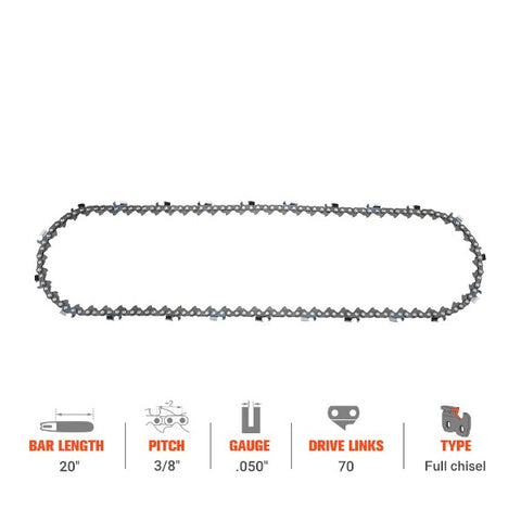 Hipa 20 Inch Full Skip Chain 3/8 .050 70 DL For Homelite XL2 XL12 XL100 XL400 XL700 XL800 XL900 Series Echo Stihl Chainsaw